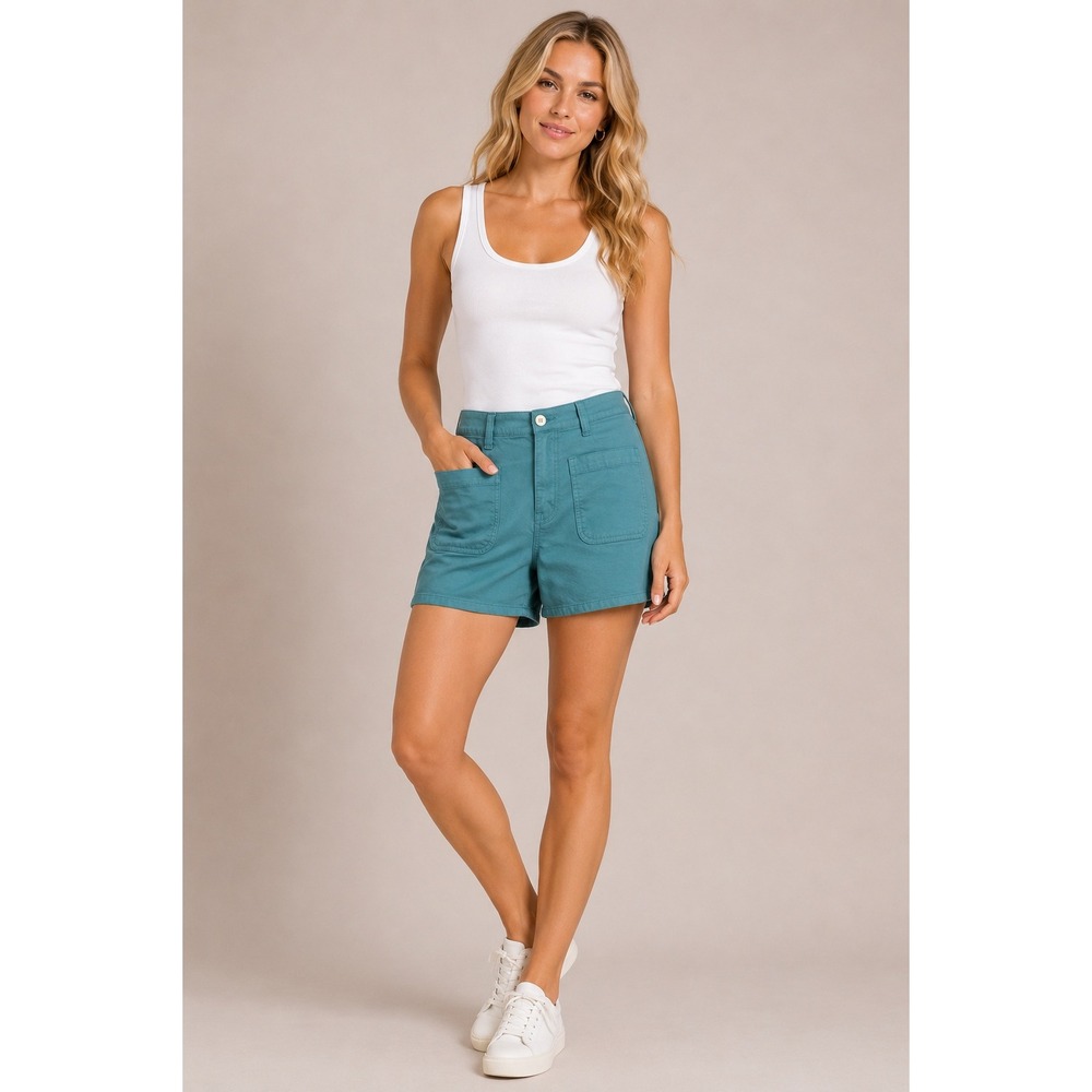 MADEWELL Perfect Vintage Canvas Utility Shorts High Rise Patch Pocket Teal Sz 28